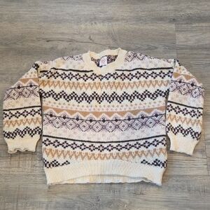 Wonder Nation Cream and Brown Crew Neck Sweater